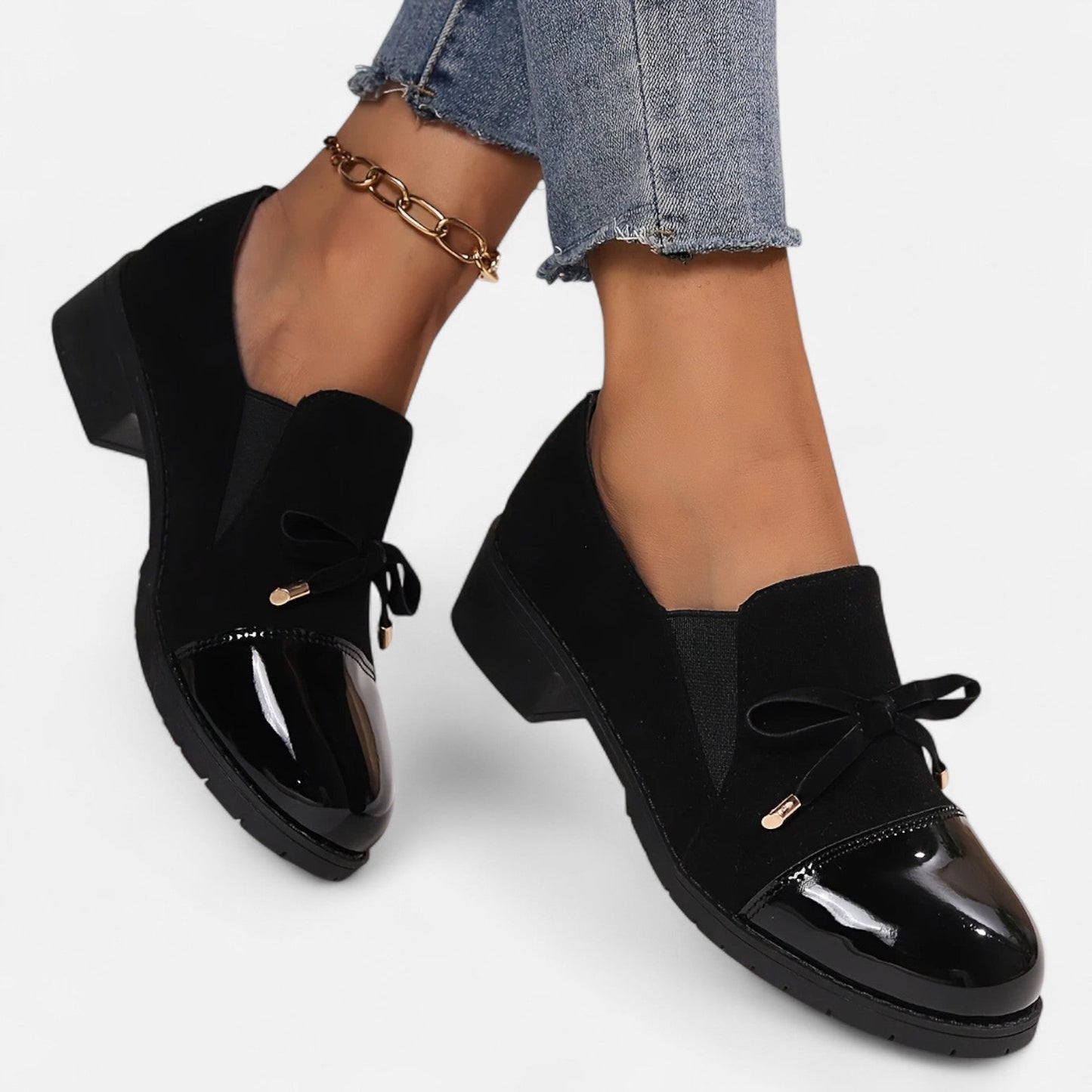 Dorevelle | Women’s Retro Bow‑knot Chunky‑Heel Loafers